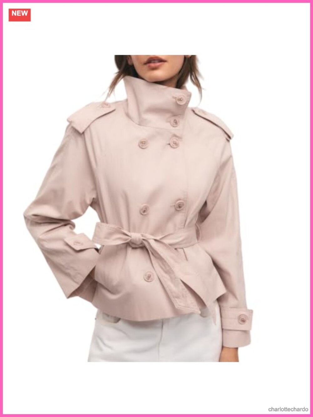 Cropped Trench Coat Double Breasted Belted Long Sleeve Women's Jacket